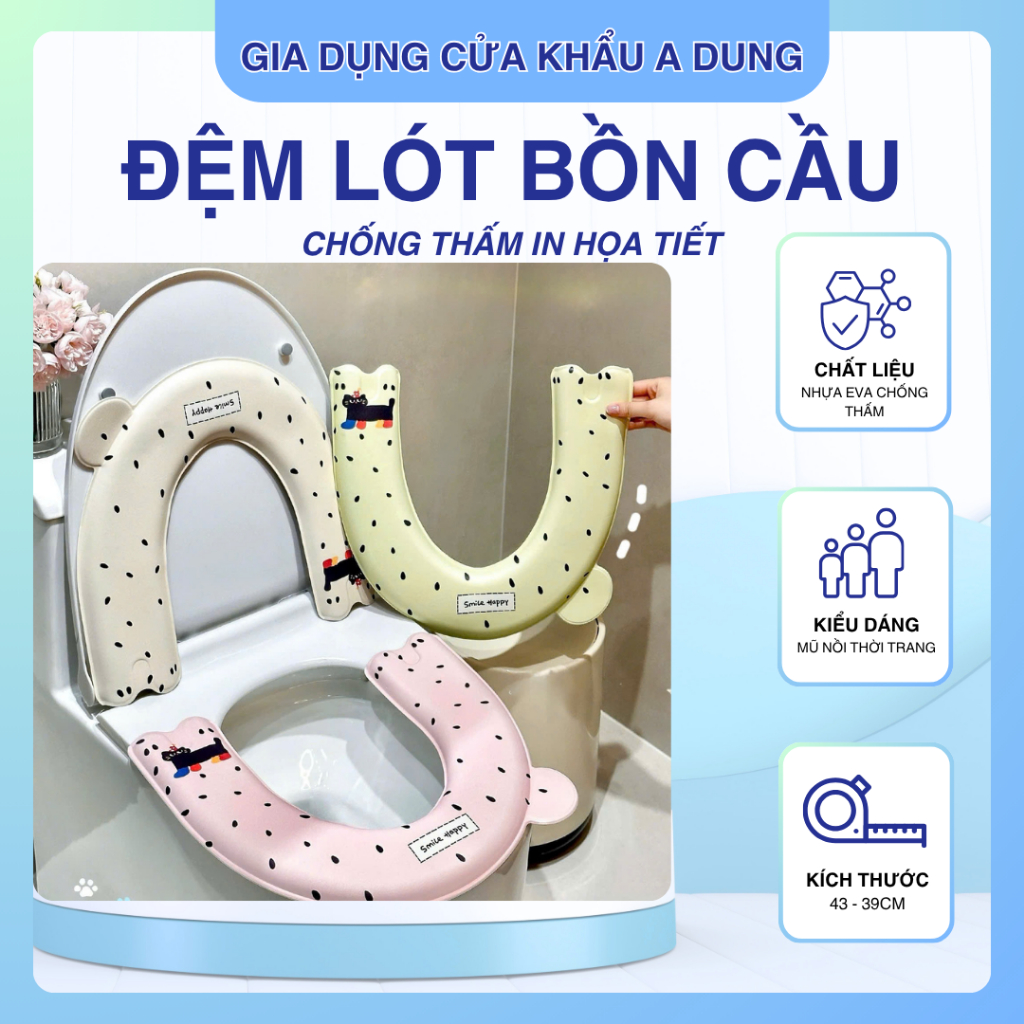 Đệm Lót Bồn Cầu Giữ Ấm Mùa Đông Chống Vi Khuẩn EVA Chống Thấm In Họa Tiết Xinh Xắn