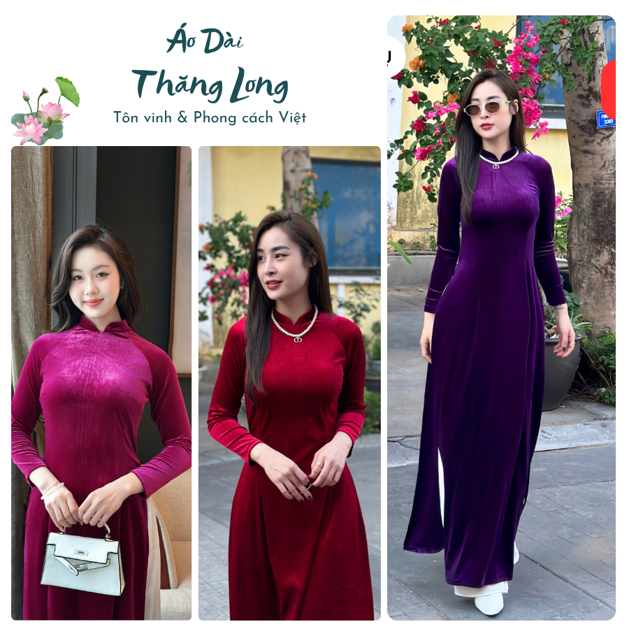 Áo Dài Truyền Thống Chất Liệu Nhung Tuyết Cao Cấp Mềm Mịn, Áo dài nhung cho mẹ, Áo Dài Thăng Long cao cấp