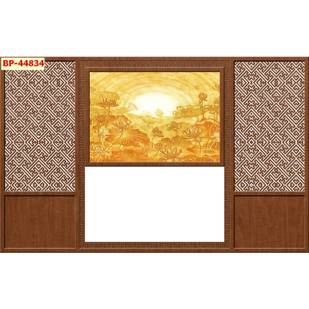 Tranh 3D dán tường vải lụa cao cấp bàn thờ gia tiên, giả gỗ trúc chỉ đẹp, KHỔ LỚN LL