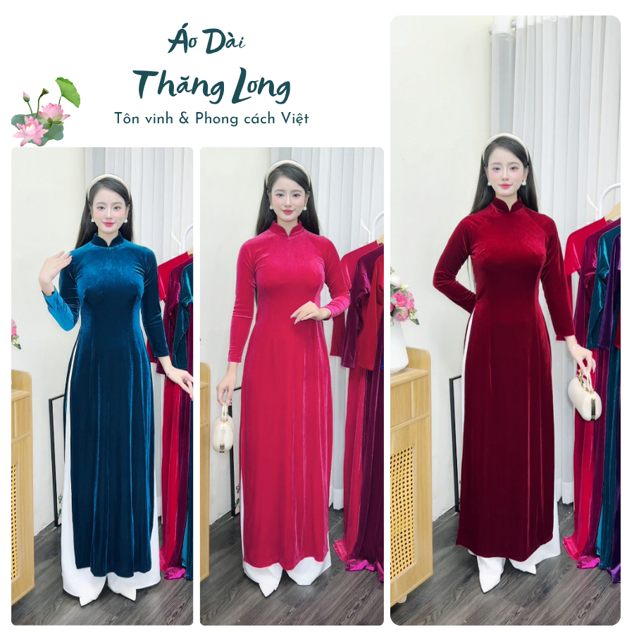 Áo Dài Truyền Thống Chất Liệu Nhung Tuyết Cao Cấp Mềm Mịn, Áo dài nhung cho mẹ, Áo Dài Thăng Long cao cấp