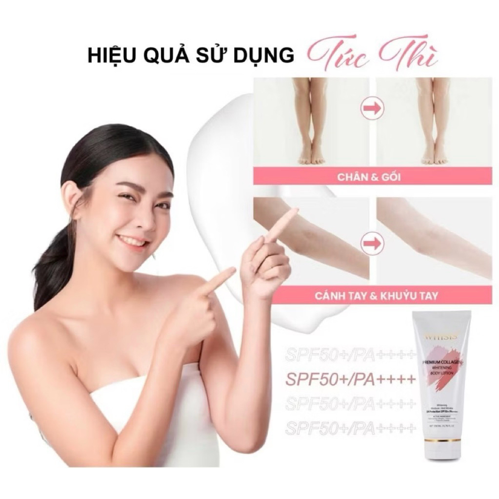Kem body WHISIS Premium Collagen Whitening Body Lotion 200ml HQ SPF50+++ Chống Nắng Nâng Tone IS20
