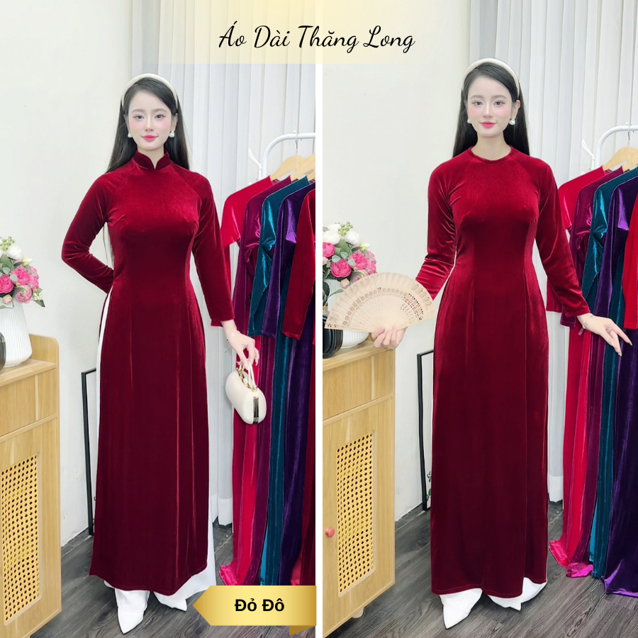 Áo Dài Truyền Thống Chất Liệu Nhung Tuyết Cao Cấp Mềm Mịn, Áo dài nhung cho mẹ, Áo Dài Thăng Long cao cấp