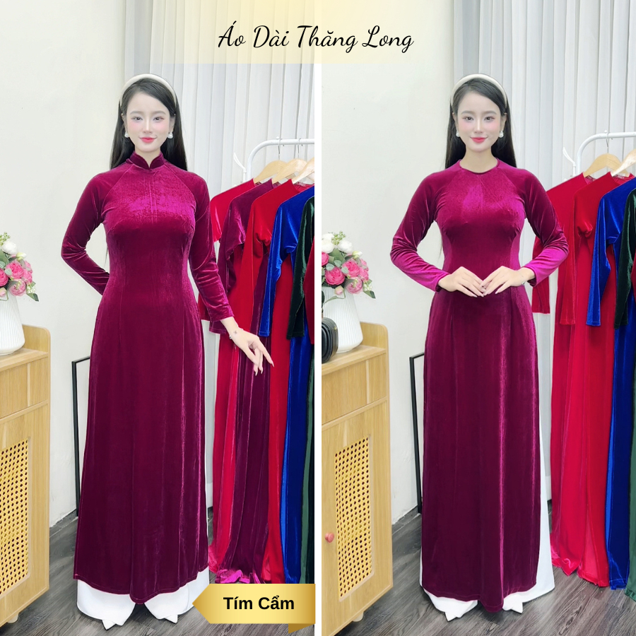 Áo Dài Truyền Thống Chất Liệu Nhung Tuyết Cao Cấp Mềm Mịn, Áo dài nhung cho mẹ, Áo Dài Thăng Long cao cấp