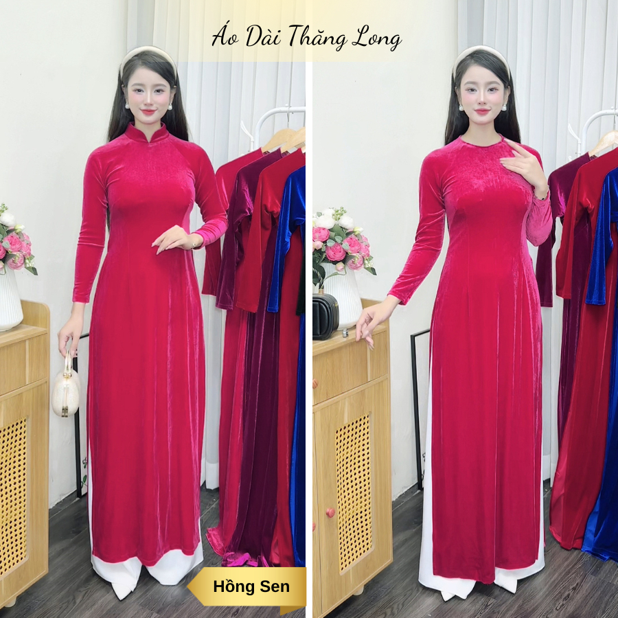Áo Dài Truyền Thống Chất Liệu Nhung Tuyết Cao Cấp Mềm Mịn, Áo dài nhung cho mẹ, Áo Dài Thăng Long cao cấp