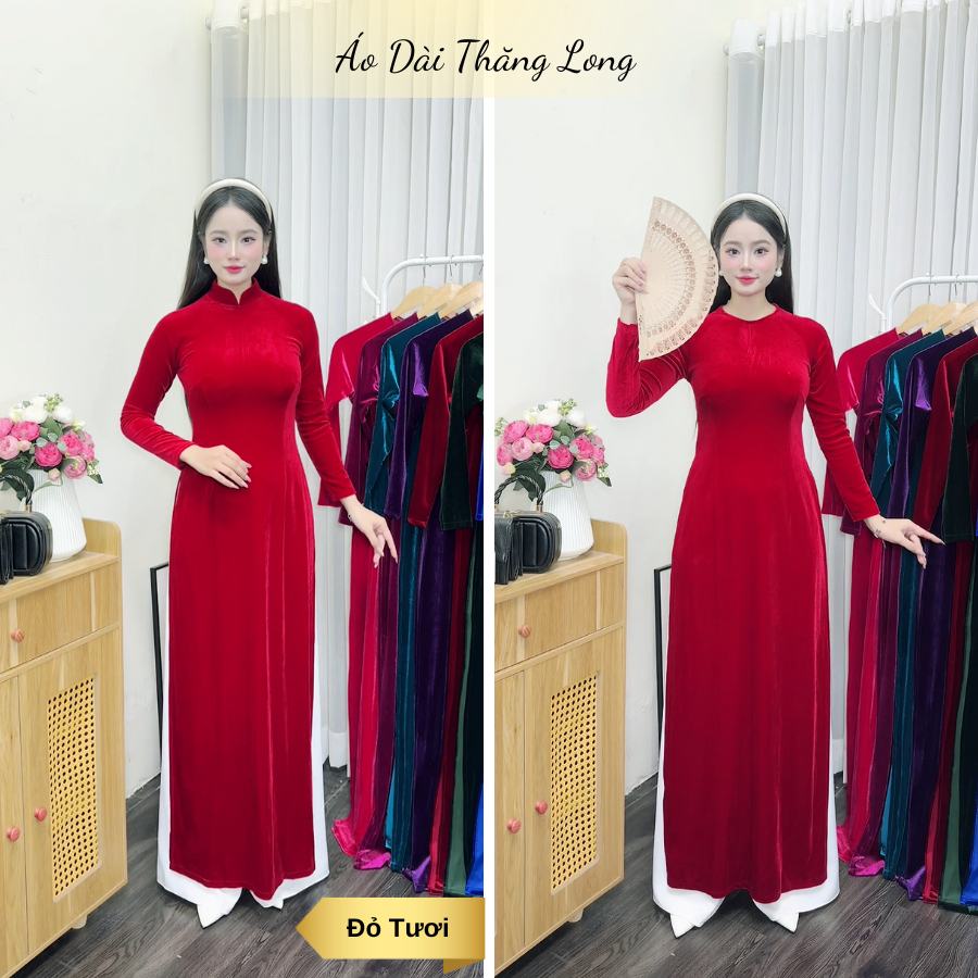 Áo Dài Truyền Thống Chất Liệu Nhung Tuyết Cao Cấp Mềm Mịn, Áo dài nhung cho mẹ, Áo Dài Thăng Long cao cấp