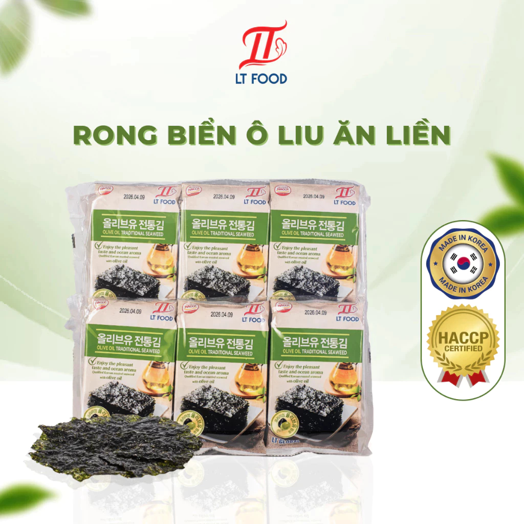 COMBO 3 GÓI Rong Biển, Lá Kim Ăn Liền Tẩm Dầu Oliu vị Truyền Thống Chuẩn vị Hàn Quốc 12g