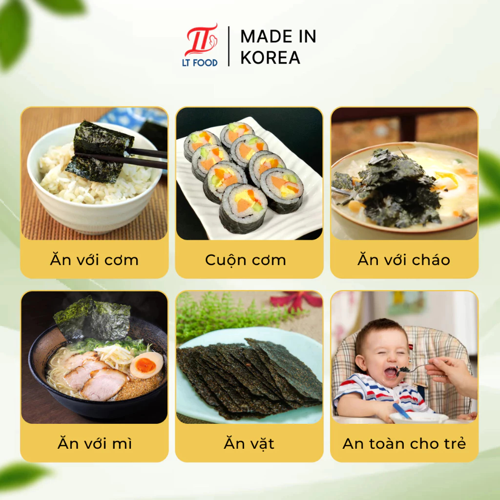 COMBO 3 GÓI Rong Biển, Lá Kim Ăn Liền Tẩm Dầu Oliu vị Truyền Thống Chuẩn vị Hàn Quốc 12g