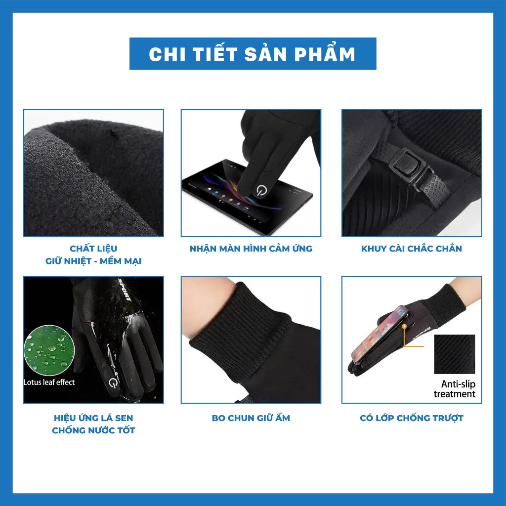 Găng tay đi xe giữ ấm, chống nước, cảm ứng điện thoại (Nhập Khẩu Quốc Tế) - Một Ngày Mưa