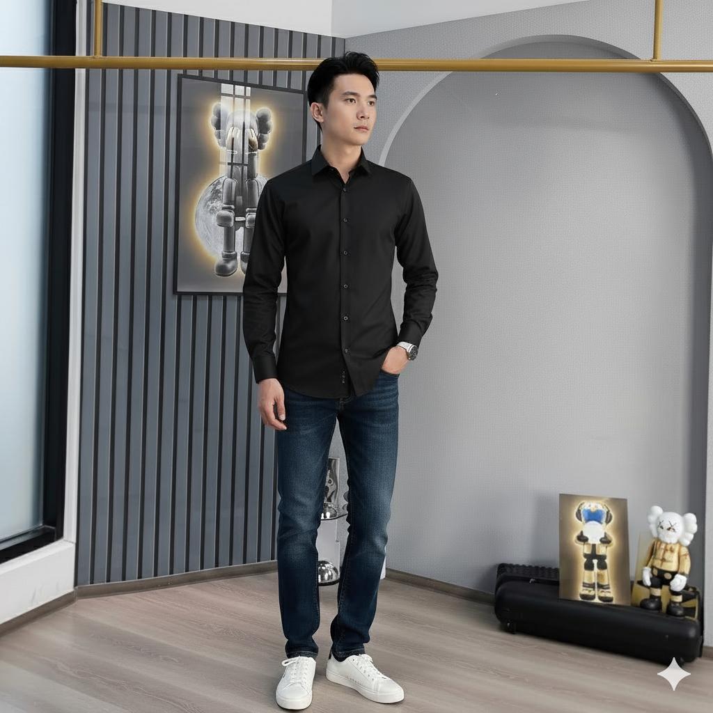 [TD.Trơn] Áo Sơ Mi Nam Trơn Tay Dài, Vải cotton Lụa, co dãn nhẹ, độ dày vừa phải Menswear Top