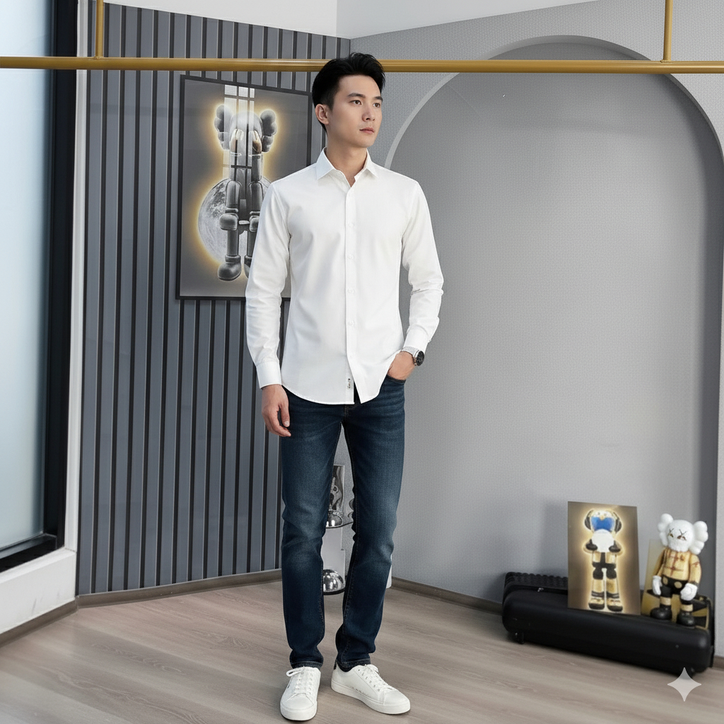 [TD.Trơn] Áo Sơ Mi Nam Trơn Tay Dài, Vải cotton Lụa, co dãn nhẹ, độ dày vừa phải Menswear Top