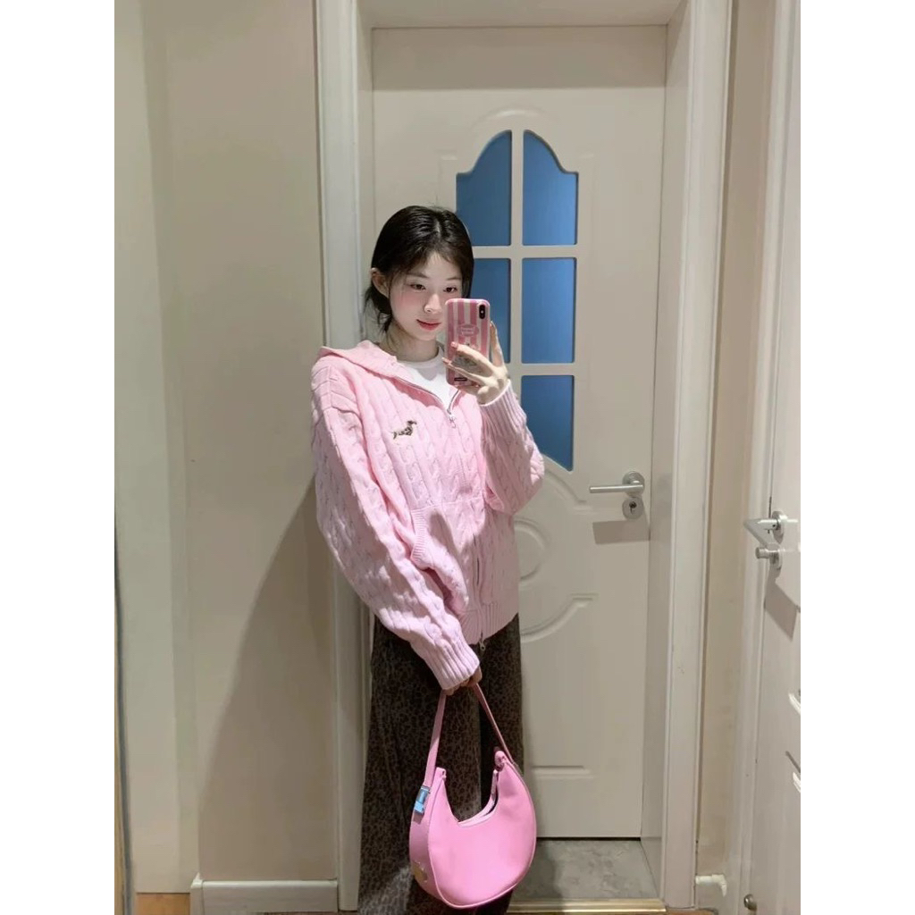 [ẢNH THẬT] Áo khoác len thừng có mũ Hồng Pastel khoá 2 chiều dáng rộng S-2XL – Len mềm mịn