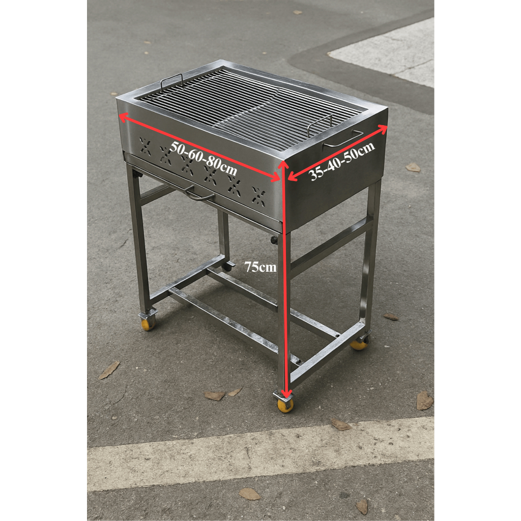 Bếp nướng than INOX cho QUÁN CƠM - NHÀ HÀNG - GIA ĐÌNH có bánh xe, Bếp nướng BBQ gấp gọn ngoài trời