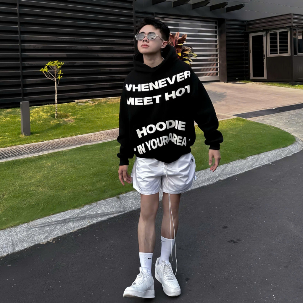 Áo hoddie Whenever form rộng mũ trùm in nổi , Áo khoác nam nữ fom Boxy 3 màu phong cách hàn quốc SSL