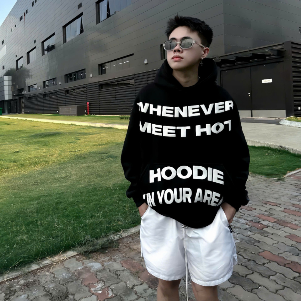 Áo hoddie Whenever form rộng mũ trùm in nổi , Áo khoác nam nữ fom Boxy 3 màu phong cách hàn quốc SSL