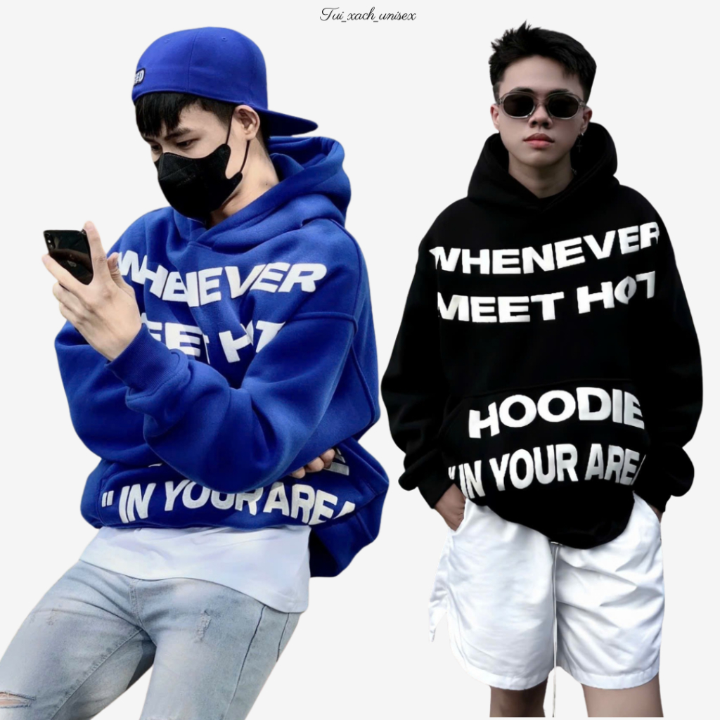 Áo hoddie Whenever form rộng mũ trùm in nổi , Áo khoác nam nữ fom Boxy 3 màu phong cách hàn quốc SSL