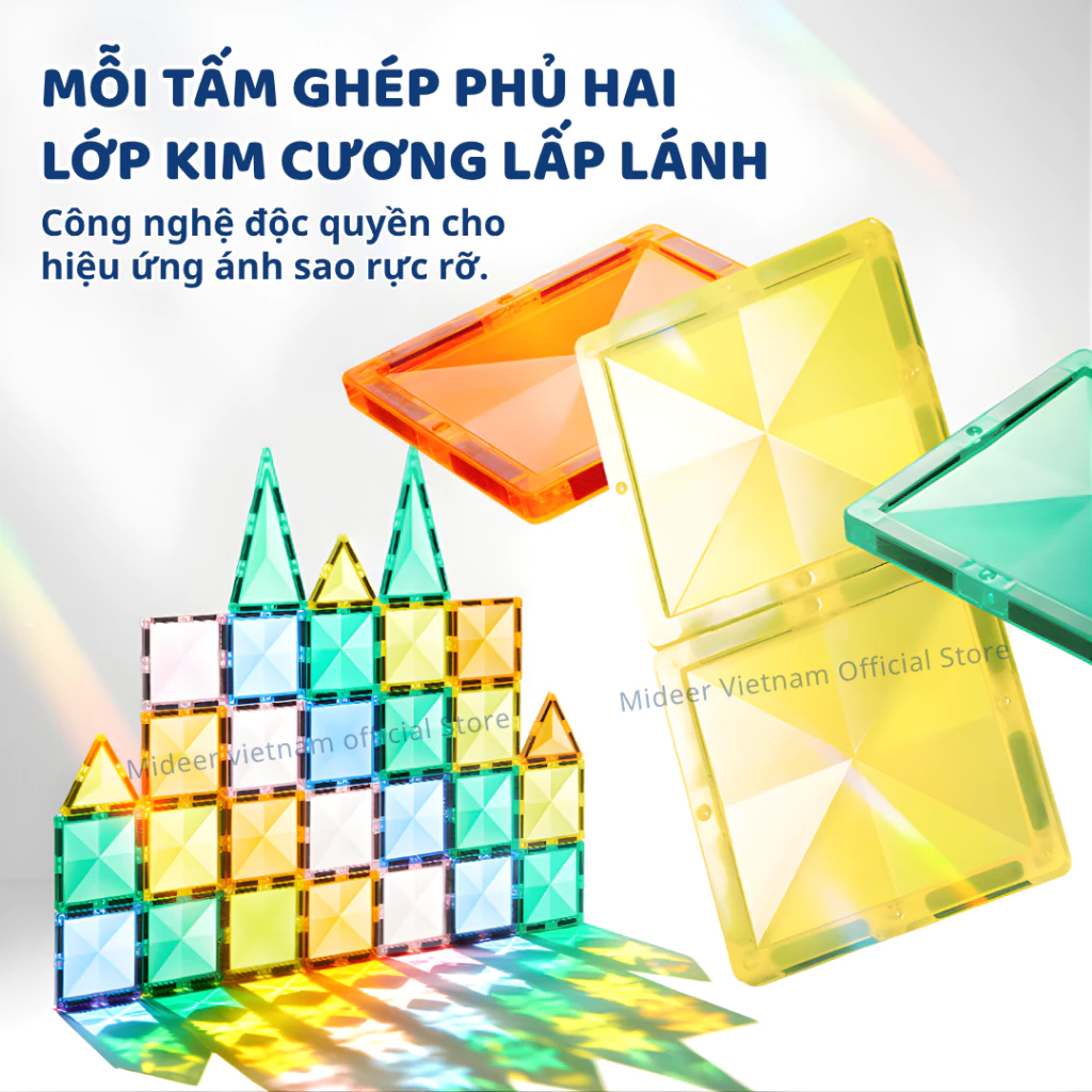 Xếp Hình Nam Châm lắp ráp Mideer Colorful Magnetic Tiles ghép hình nam châm ánh sáng
