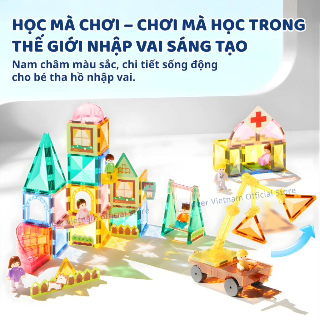 Xếp Hình Nam Châm lắp ráp Mideer Colorful Magnetic Tiles ghép hình nam châm ánh sáng
