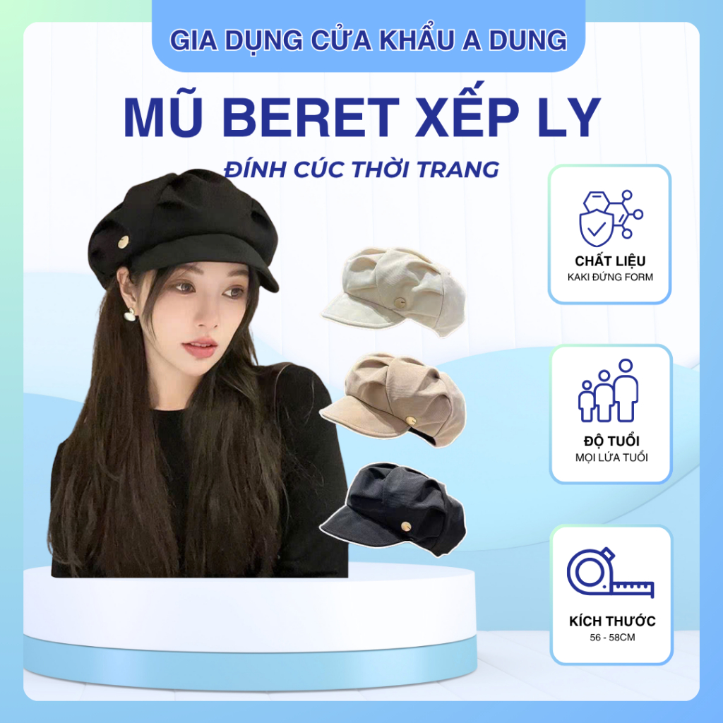Mũ Nồi Nữ, Mũ Bebet Xếp Ly Đính Cúc Màu Trơn Đơn Giản Phong Cách Trẻ Trung Mẫu Mới Phụ Kiện Thời Trang Mũ Đội Đầu