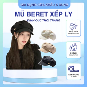 Mũ Nồi Nữ, Mũ Bebet Xếp Ly Đính Cúc Màu Trơn Đơn Giản Phong Cách Trẻ Trung Mẫu Mới Phụ Kiện Thời Trang Mũ Đội Đầu