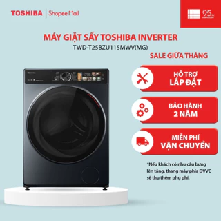 [Freeship + Lắp Đặt] Máy giặt sấy Toshiba Inverter giặt 10.5 kg - sấy 7 kg TWD-T25BZU115MWV(MG) - Hàng chính hãng