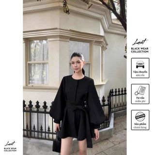Áo khoác cổ tròn buộc eo tôn dáng LUST Áo khoác nữ đen phong cách Hàn chất liệu thô cao cao cấp TM33