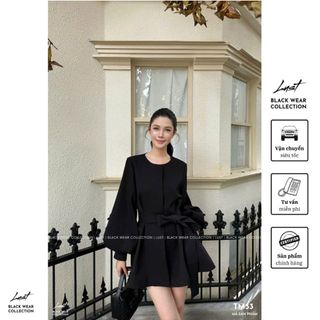 Áo khoác cổ tròn buộc eo tôn dáng LUST Áo khoác nữ đen phong cách Hàn chất liệu thô cao cao cấp TM33