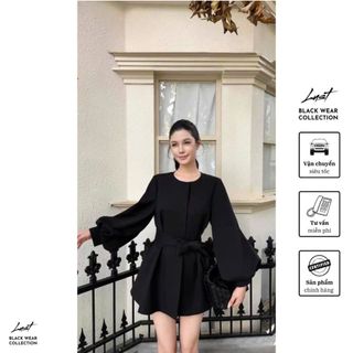 Áo khoác cổ tròn buộc eo tôn dáng LUST Áo khoác nữ đen phong cách Hàn chất liệu thô cao cao cấp TM33