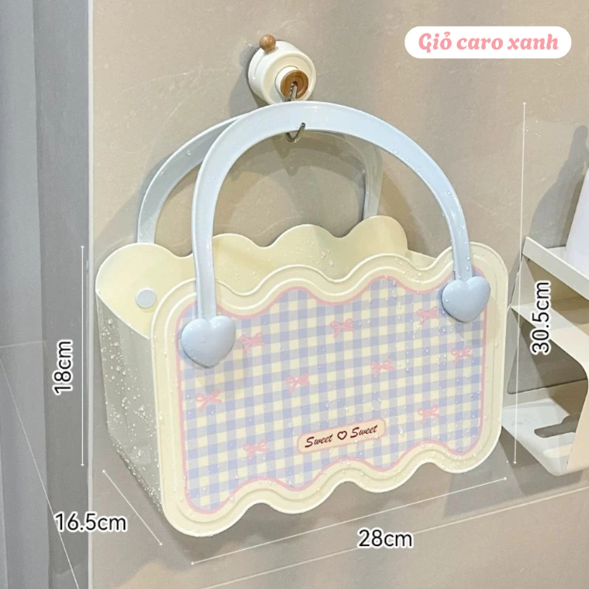Xô Nhựa Có Quai Xách Kẻ Caro Dung Tích 14L, Chậu Nhựa Và Giỏ Xách Nhà Tắm