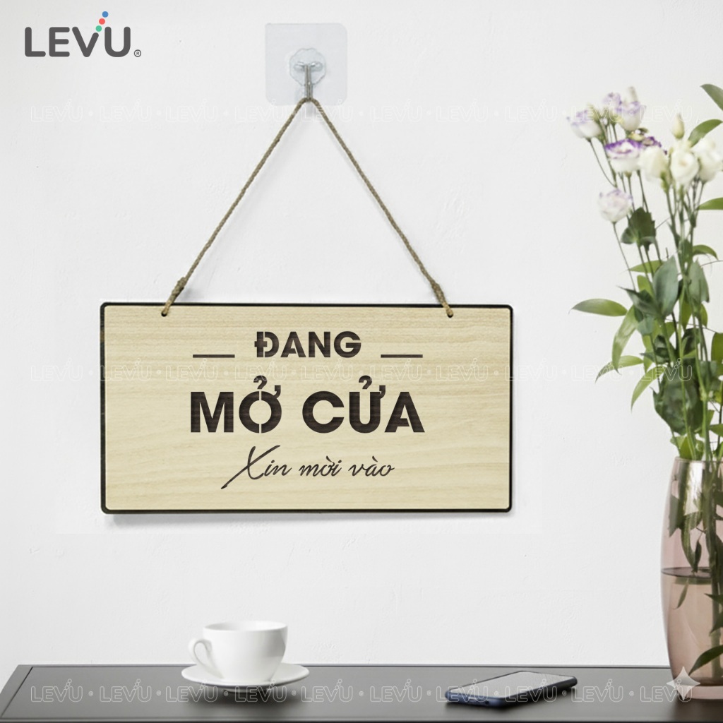 Bảng gỗ treo thông báo 2 mặt Đang Mở Cửa - Tạm Đóng Cửa trang trí cửa hàng BG72
