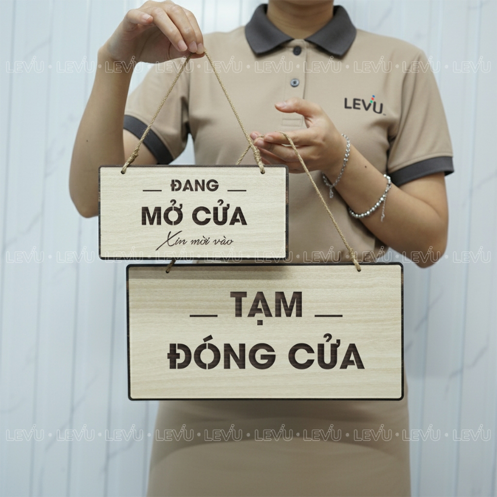 Bảng gỗ treo thông báo 2 mặt Đang Mở Cửa - Tạm Đóng Cửa trang trí cửa hàng BG72