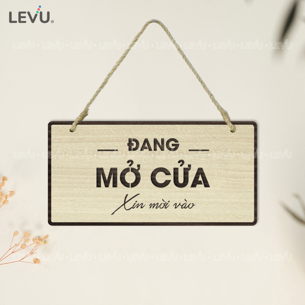 Bảng gỗ treo thông báo 2 mặt Đang Mở Cửa - Tạm Đóng Cửa trang trí cửa hàng BG72
