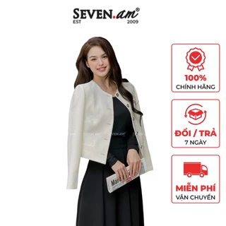 Áo khoác dạ trắng kem tay dài cổ tròn phối cúc thời trang nữ OA0099I