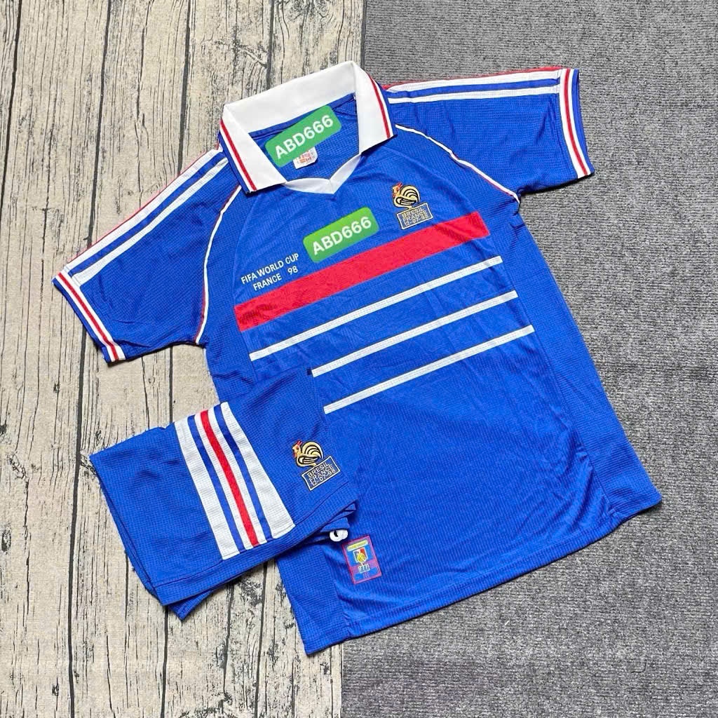 QUẦN ÁO BÓNG ĐÁ ĐỘI TUYỂN PHÁP - BẢN RETRO 1998 - VẢI GAI THÁI CAO CẤP.