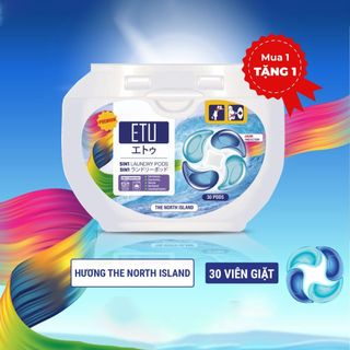 Viên Giặt Quần Áo ETU 5In1 Hương Biển The North IsLand Cao Cấp - 30 Viên, Sạch Thơm, Giữ Màu