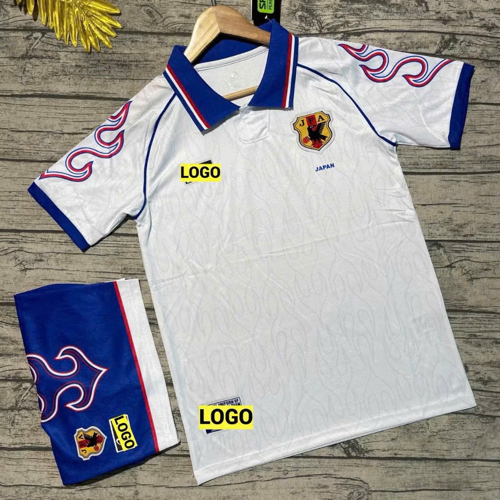 Bộ quần áo bóng đá nhật bản 1998 Xanh bản retro JFA cổ điển polo có cổ bẻ.