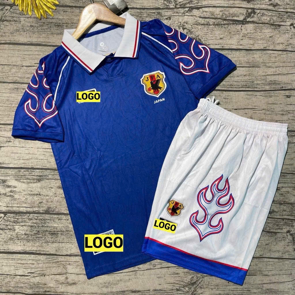 Bộ quần áo bóng đá nhật bản 1998 Xanh bản retro JFA cổ điển polo có cổ bẻ.
