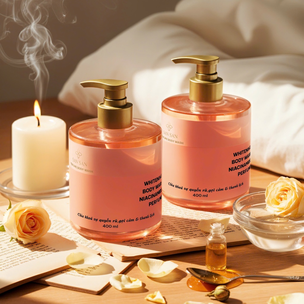 Sữa Tắm SAN SAN Trắng Da Hỗ Trợ Dưỡng Am Tẩy Da Chết Nước Hoa 400ml  Niacinamide Lưu Hương Lâu 6-8h.