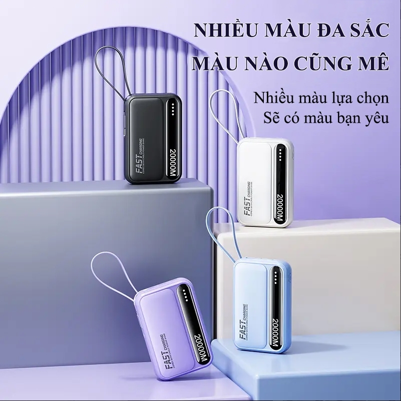 20000 mAh điện thoại di động sạc nhanh bốn dây một màn hình kỹ thuật số thông minh dây buộc di động đi lại dây miễn phí