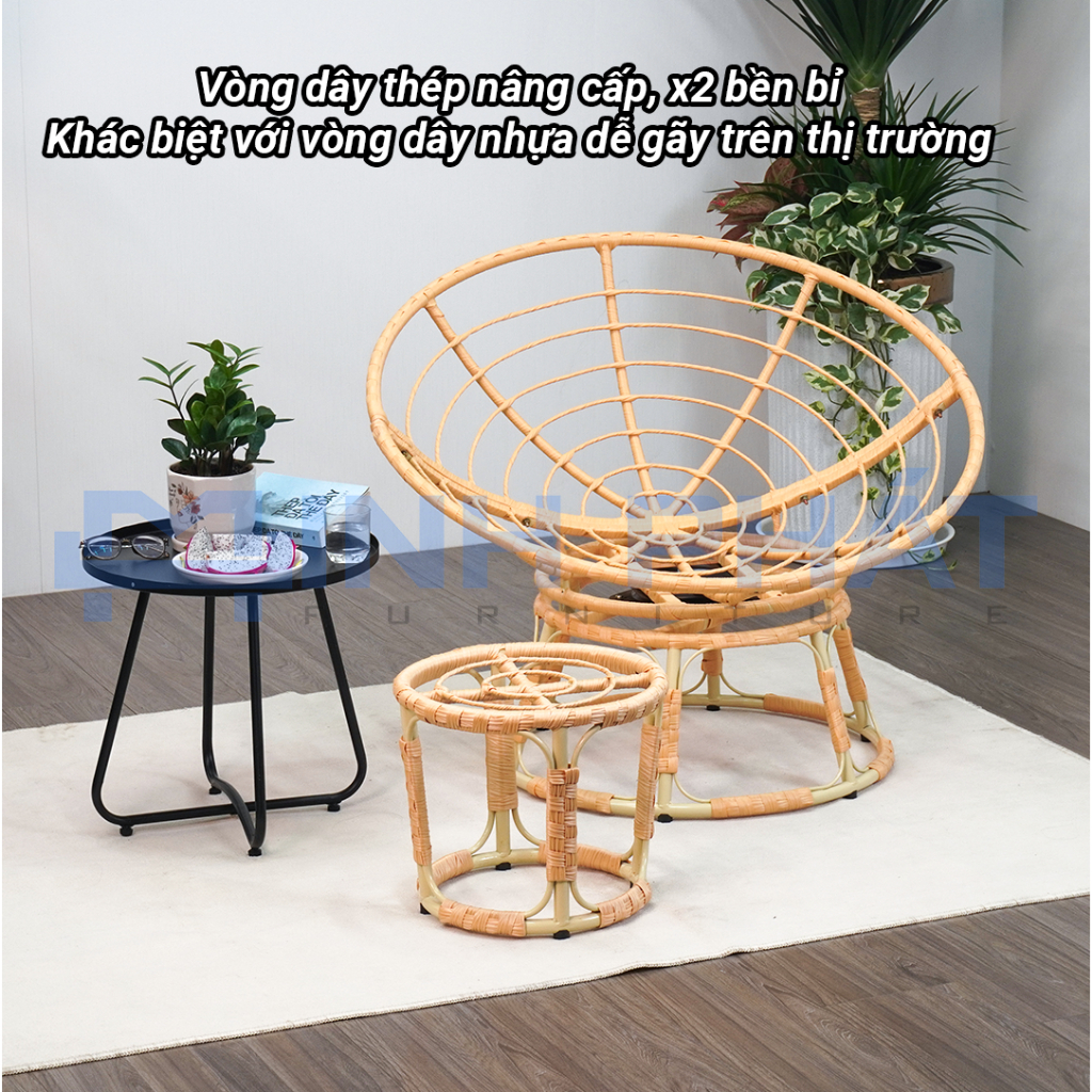 Ghế lười thư giãn papasan giả mây khung thép Minh Phát phiến bản nâng cấp vòng dây 100% lõi thép siêu chắc chắn