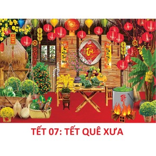 Phông Nền Tranh Vải Trang Trí Lễ Tết Truyền Thống Chất Vải Cavar, Backdrop  Chụp Ảnh Cỡ Lớn Tới 4M TET07 - BEEKIDS