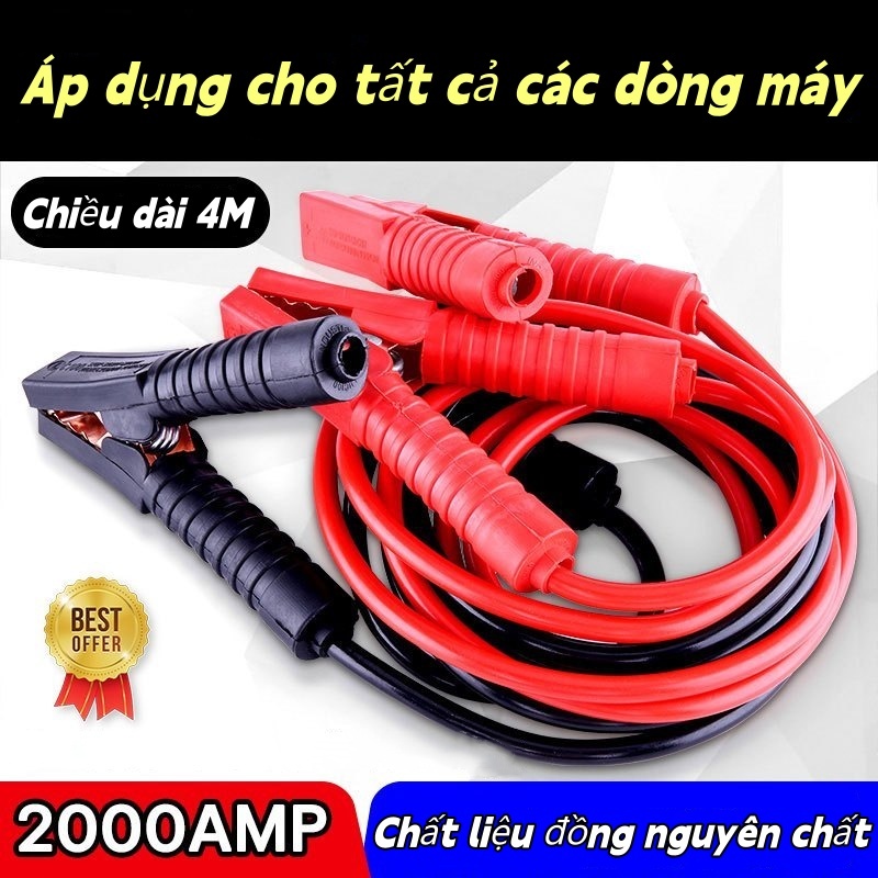 Dây Câu Bình Ắc Quy Ôtô Chính Hãng 4 Mét dày 10MM Lõi Đồng Chịu Tải 2500A, Có Kẹp Cách Điện, Tải Điện Nhanh và An Toàn