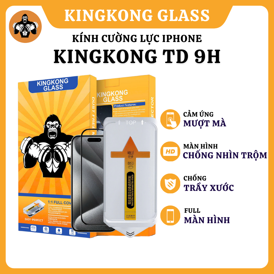 Kính cường lực KINGKONG KTD độ cứng 9H, chống va đập, bảo vệ màn hình iphone X XS XSM 11 12 13 14 15 16 promax