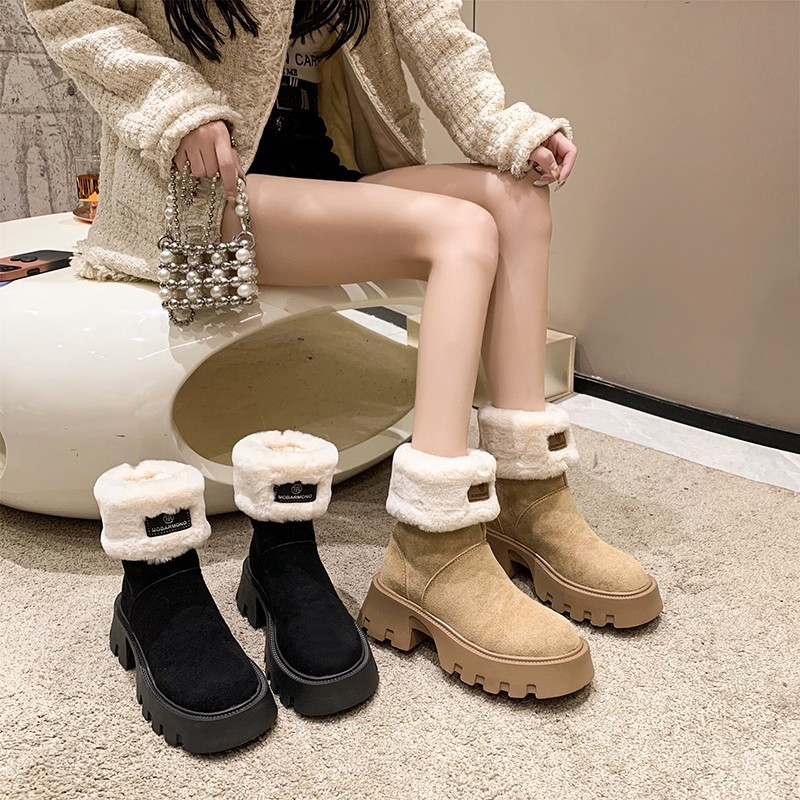 Giày Boots Asparagus Bốt Nữ Da Lộn Cổ Lông Siêu Ấm – Đế Cao Su Chắc Chắn