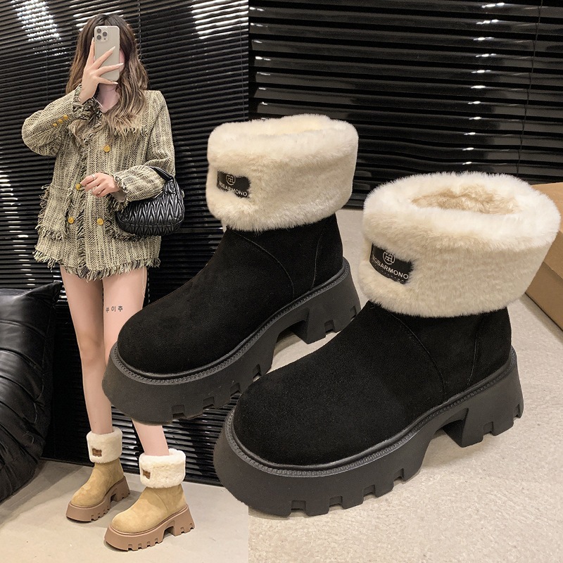 Giày Boots Asparagus Bốt Nữ Da Lộn Cổ Lông Siêu Ấm – Đế Cao Su Chắc Chắn