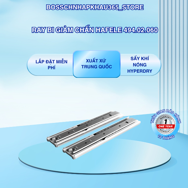 Ray Bi Giảm Chấn 250mm Hafele 494.02.060 - mạ kẽm - cho hộc tủ kéo, tủ ...