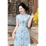 Váy Dáng Xòe Công Sở Dự Tiệc Cổ Sơ Mi Tay Ngắn Chiết Eo Tôn Dáng Chất Lụa Hàn MDU4033 | ADELA SHOP — ảnh 2