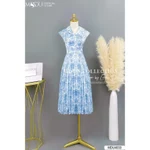 Váy Dáng Xòe Công Sở Dự Tiệc Cổ Sơ Mi Tay Ngắn Chiết Eo Tôn Dáng Chất Lụa Hàn MDU4033 | ADELA SHOP — ảnh 5