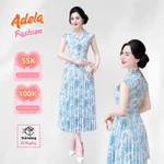 Váy Dáng Xòe Công Sở Dự Tiệc Cổ Sơ Mi Tay Ngắn Chiết Eo Tôn Dáng Chất Lụa Hàn MDU4033 | ADELA SHOP — ảnh 1