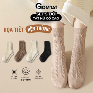 Combo 5 đôi tất nữ mùa hè cổ cao GOMTAT, vớ nữ họa tiết bện thừng mềm mại, phong cách Nhật Bản - OAS-1707-CB5