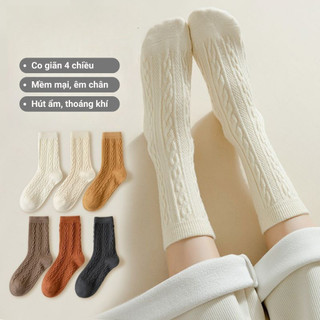 Combo 5 đôi tất nữ mùa hè cổ cao GOMTAT, vớ nữ họa tiết bện thừng mềm mại, phong cách Nhật Bản - OAS-1707-CB5
